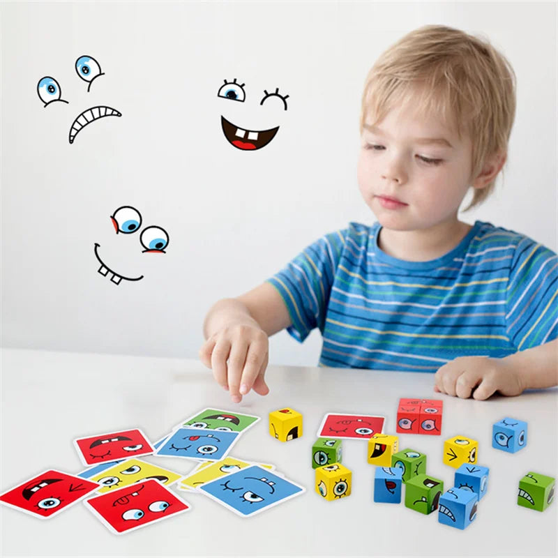 Cube Table Games Expression Puzzle Face Change Cube Building Blocks Toys Early Learning Educational Match Toy for Children Gift
