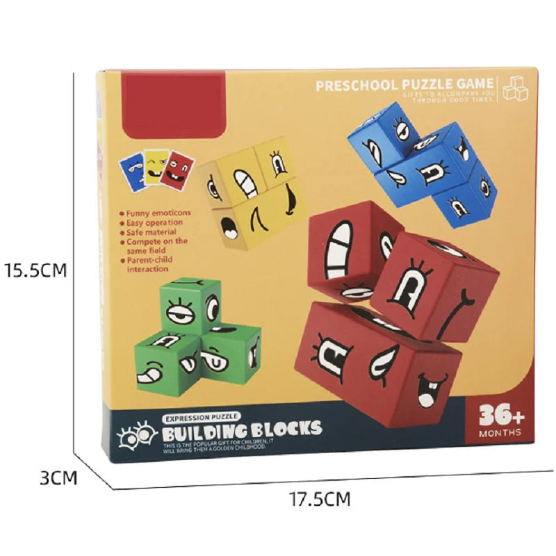 Cube Table Games Expression Puzzle Face Change Cube Building Blocks Toys Early Learning Educational Match Toy for Children Gift