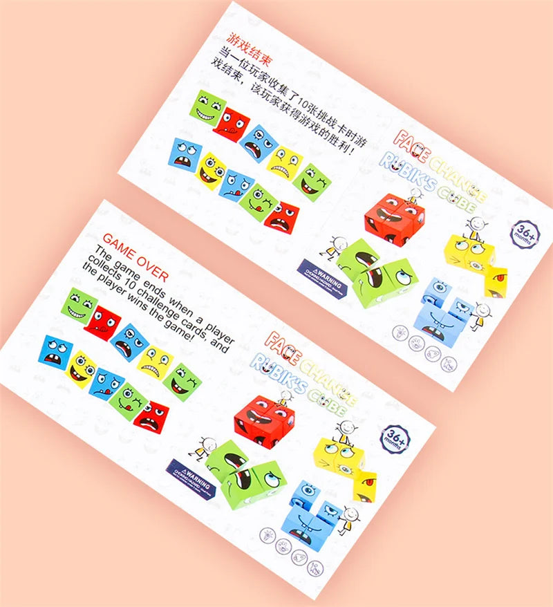Cube Table Games Expression Puzzle Face Change Cube Building Blocks Toys Early Learning Educational Match Toy for Children Gift