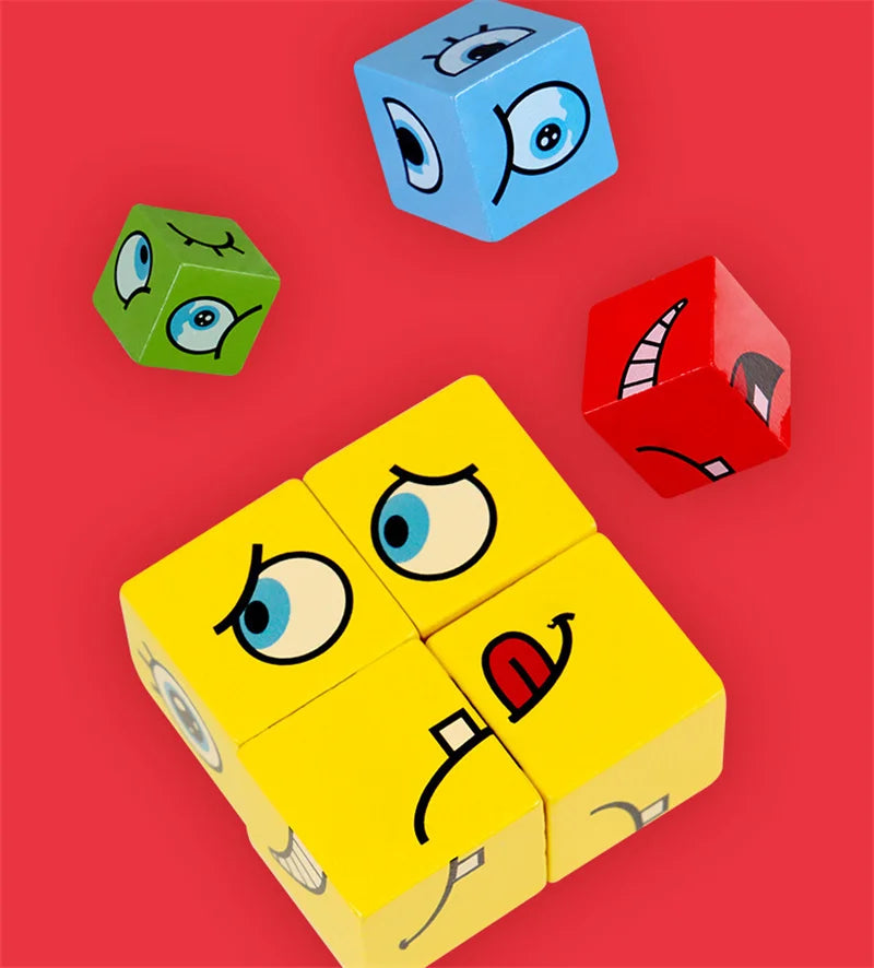 Cube Table Games Expression Puzzle Face Change Cube Building Blocks Toys Early Learning Educational Match Toy for Children Gift