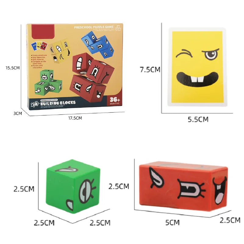Cube Table Games Expression Puzzle Face Change Cube Building Blocks Toys Early Learning Educational Match Toy for Children Gift