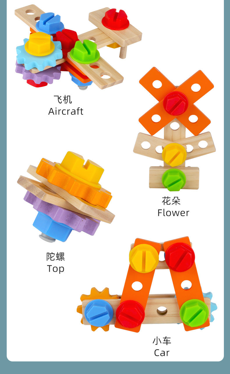 Wooden Toolbox Pretend Play Set Montessori Children Toy For Boys Nut Disassembly Screw Assembly Simulation Repair Carpenter Tool