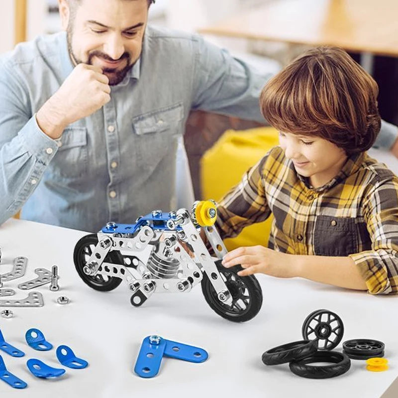 Kids Metal Building Military Series Assembly Toys Erector Set Variable Multi Shape Race Car Motorcycle Building Kit Boys Gift