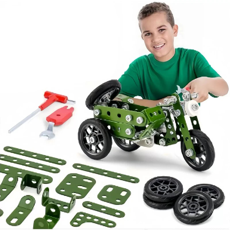 Kids Metal Building Military Series Assembly Toys Erector Set Variable Multi Shape Race Car Motorcycle Building Kit Boys Gift
