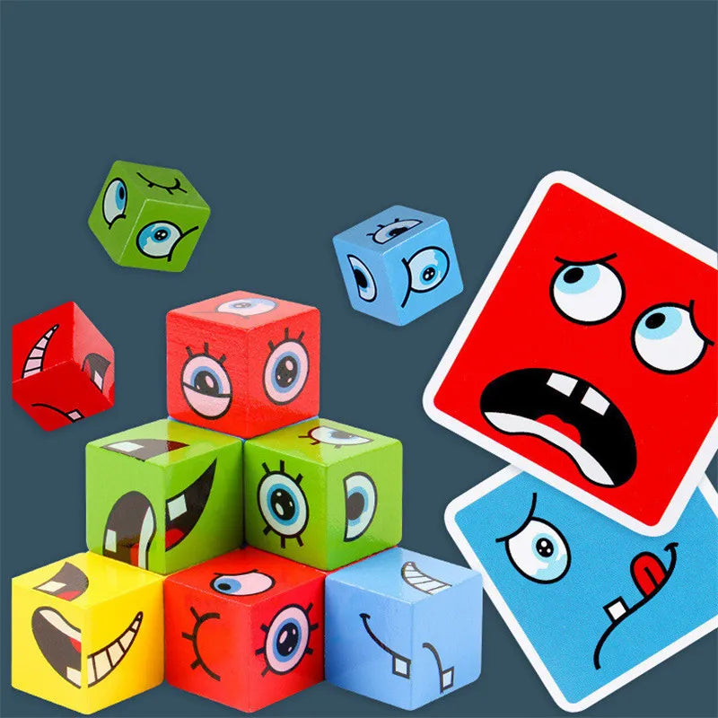 Cube Table Games Expression Puzzle Face Change Cube Building Blocks Toys Early Learning Educational Match Toy for Children Gift