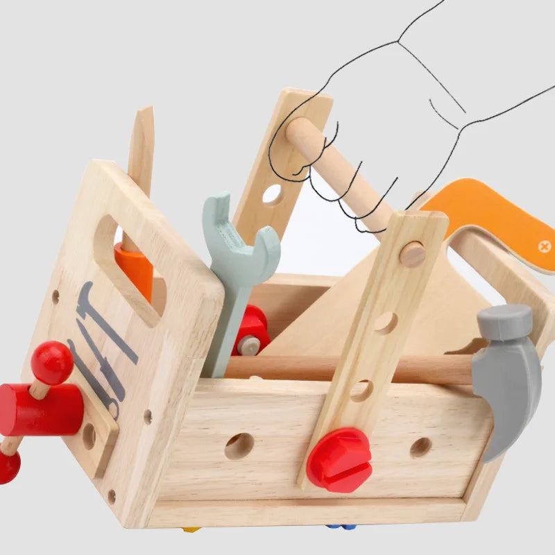 Wooden Toolbox Pretend Play Set Montessori Children Toy For Boys Nut Disassembly Screw Assembly Simulation Repair Carpenter Tool
