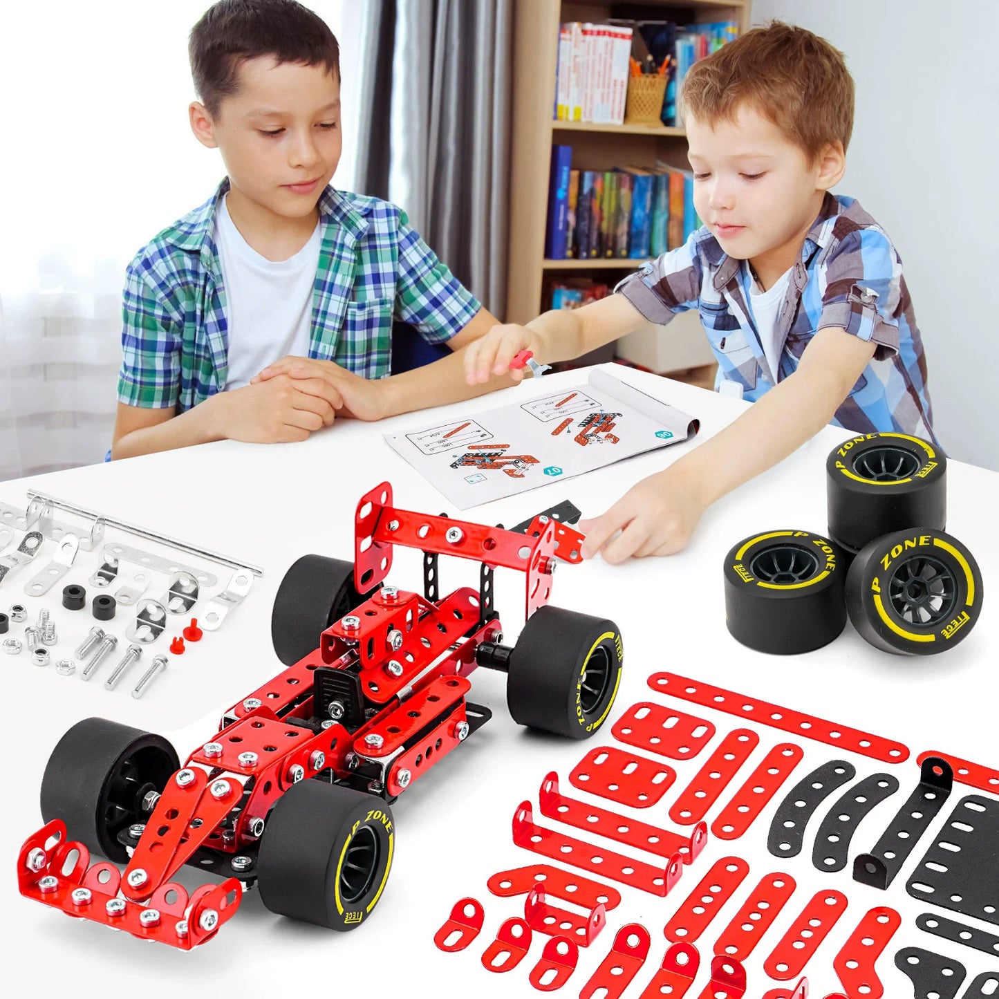 Kids Metal Building Military Series Assembly Toys Erector Set Variable Multi Shape Race Car Motorcycle Building Kit Boys Gift