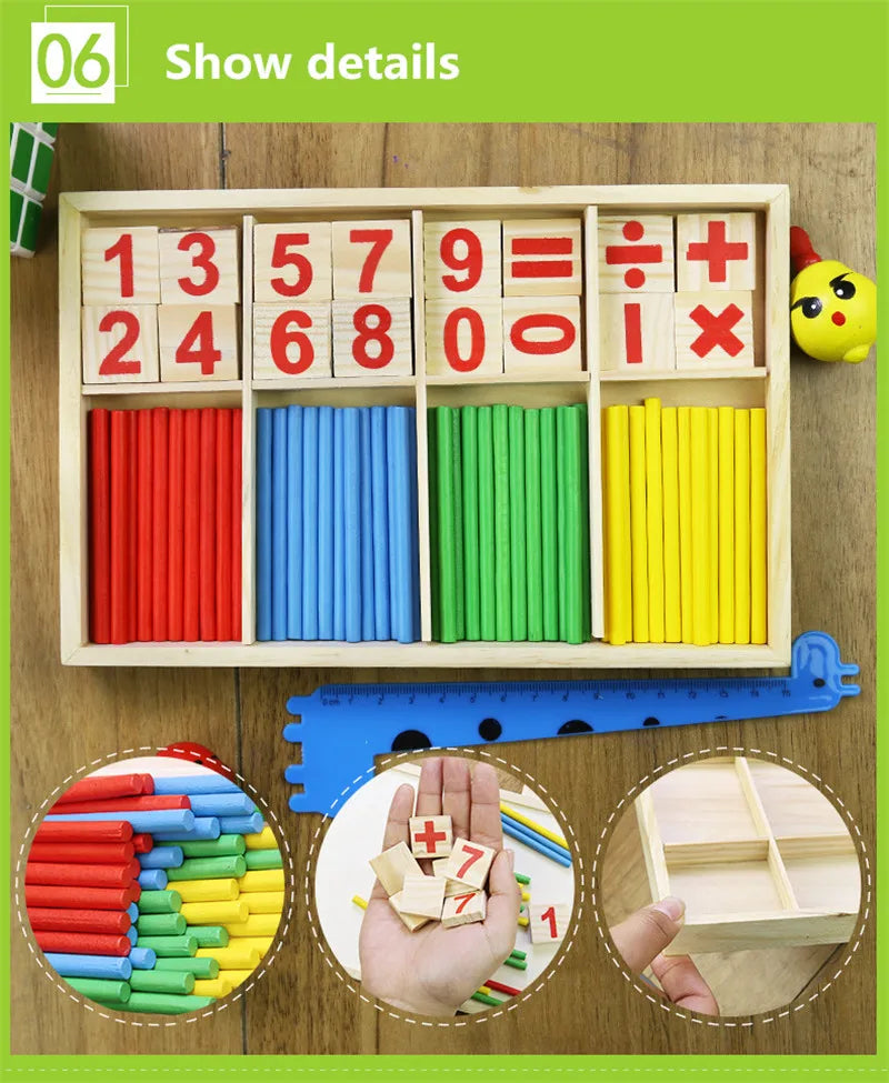 Wood Educational Teaching Aids Number Math Calculate Game Colorful Counting Sticks Kids Learning Education Toys