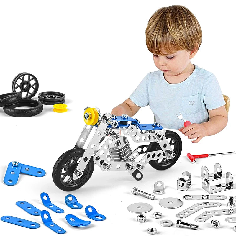 Kids Metal Building Military Series Assembly Toys Erector Set Variable Multi Shape Race Car Motorcycle Building Kit Boys Gift