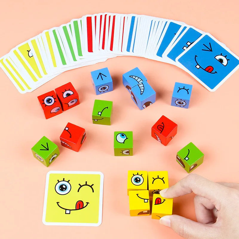 Cube Table Games Expression Puzzle Face Change Cube Building Blocks Toys Early Learning Educational Match Toy for Children Gift