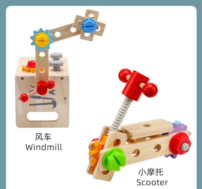 Wooden Toolbox Pretend Play Set Montessori Children Toy For Boys Nut Disassembly Screw Assembly Simulation Repair Carpenter Tool