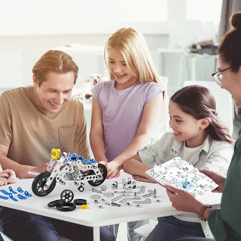 Kids Metal Building Military Series Assembly Toys Erector Set Variable Multi Shape Race Car Motorcycle Building Kit Boys Gift