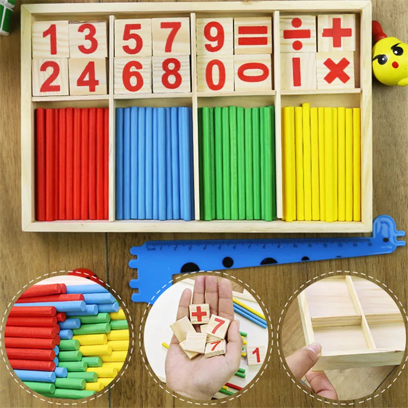 Wood Educational Teaching Aids Number Math Calculate Game Colorful Counting Sticks Kids Learning Education Toys