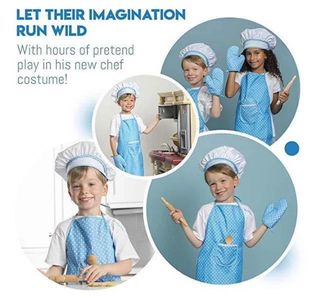 Apron for Little Girls Kids Cooking Baking Set Chef Hat Mitt & Utensil for Toddler Play House Toys Chef Costume Role Play