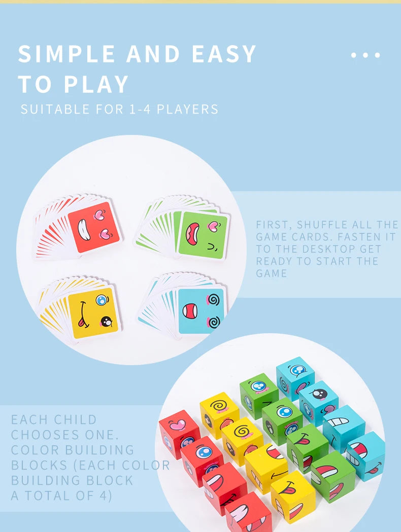 Wooden Face Changing Magic Cube Building Blocks Game Expression Matching Puzzle Learning Educational Children Kids Toys Gifts