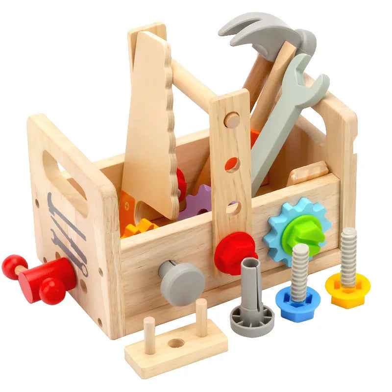 Wooden Toolbox Pretend Play Set Montessori Children Toy For Boys Nut Disassembly Screw Assembly Simulation Repair Carpenter Tool
