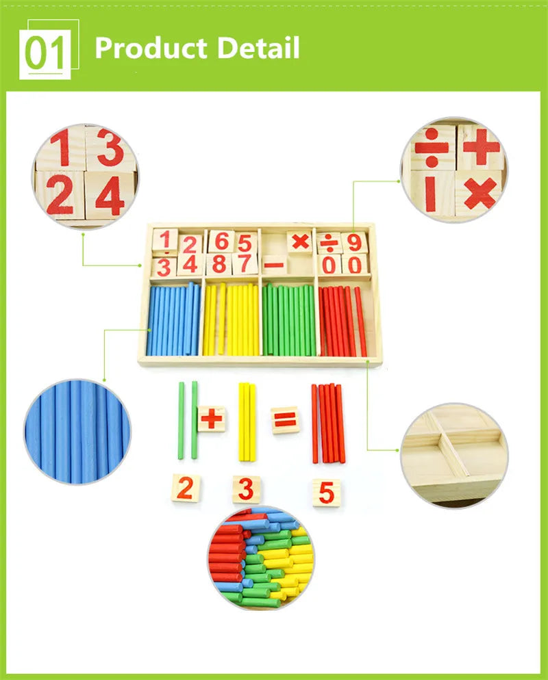 Wood Educational Teaching Aids Number Math Calculate Game Colorful Counting Sticks Kids Learning Education Toys