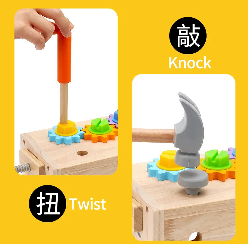 Wooden Toolbox Pretend Play Set Montessori Children Toy For Boys Nut Disassembly Screw Assembly Simulation Repair Carpenter Tool