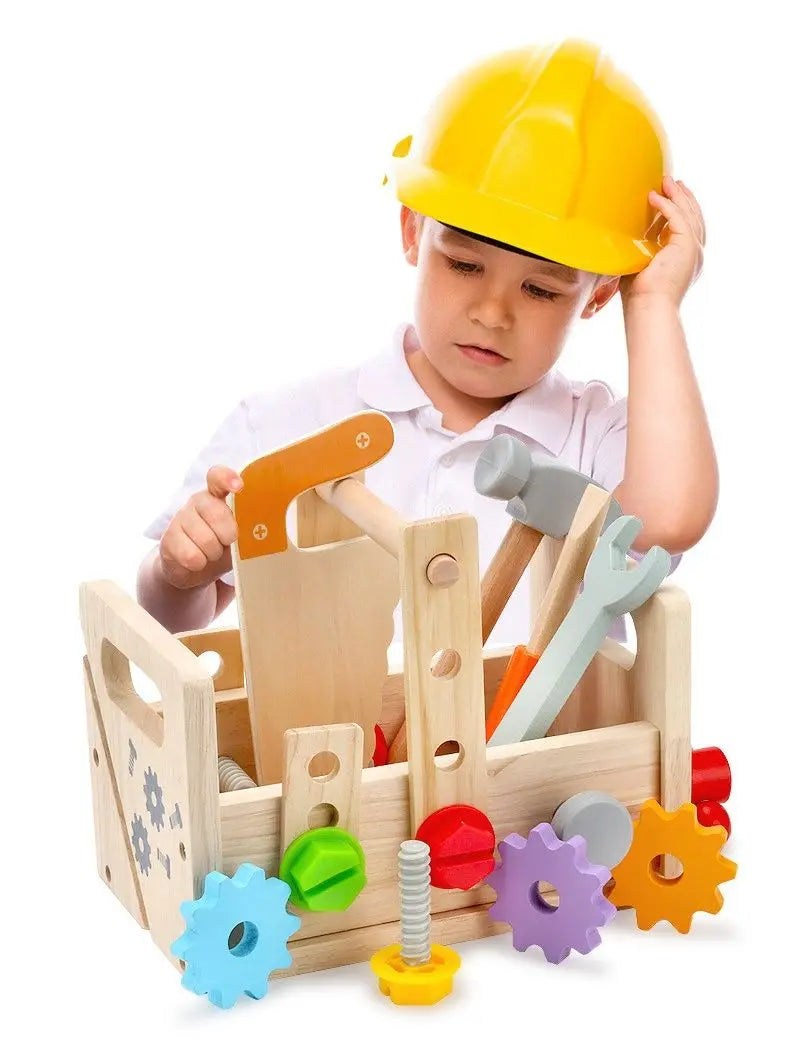 Wooden Toolbox Pretend Play Set Montessori Children Toy For Boys Nut Disassembly Screw Assembly Simulation Repair Carpenter Tool