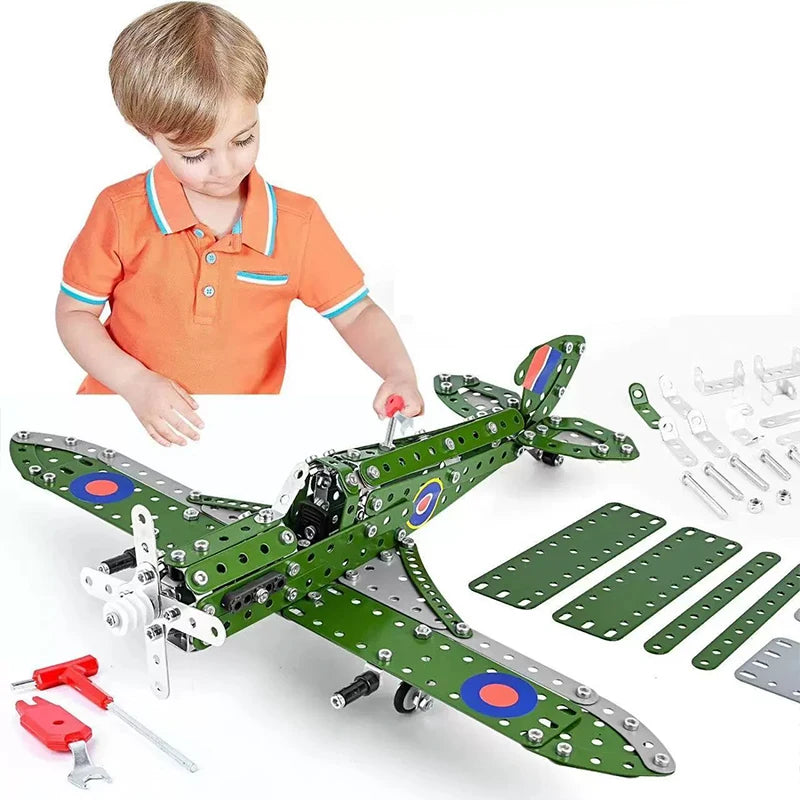 Kids Metal Building Military Series Assembly Toys Erector Set Variable Multi Shape Race Car Motorcycle Building Kit Boys Gift