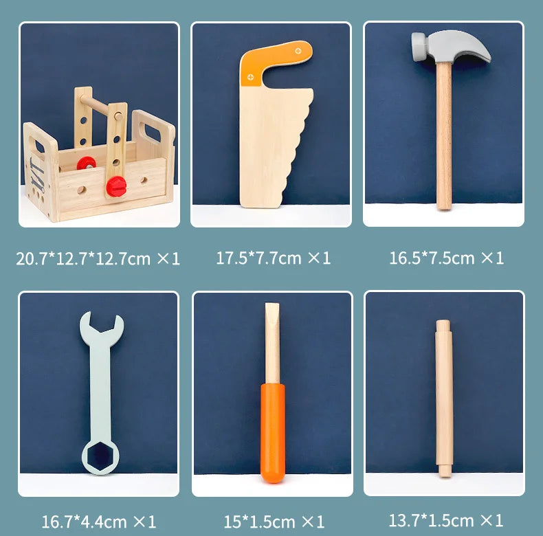 Wooden Toolbox Pretend Play Set Montessori Children Toy For Boys Nut Disassembly Screw Assembly Simulation Repair Carpenter Tool