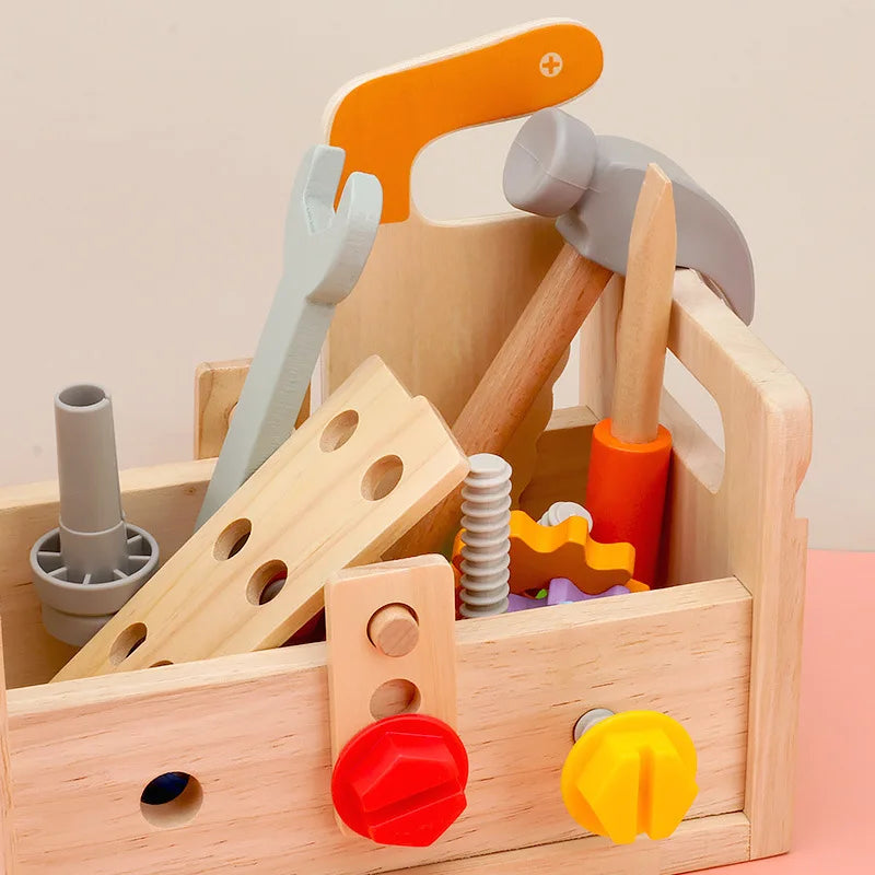 Wooden Toolbox Pretend Play Set Montessori Children Toy For Boys Nut Disassembly Screw Assembly Simulation Repair Carpenter Tool