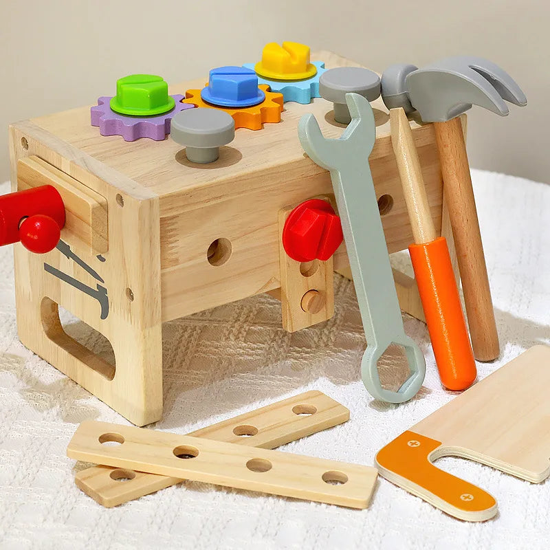Wooden Toolbox Pretend Play Set Montessori Children Toy For Boys Nut Disassembly Screw Assembly Simulation Repair Carpenter Tool