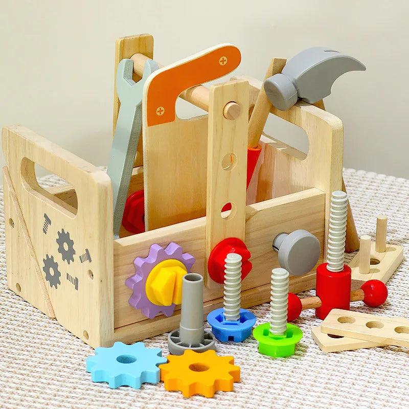 Wooden Toolbox Pretend Play Set Montessori Children Toy For Boys Nut Disassembly Screw Assembly Simulation Repair Carpenter Tool