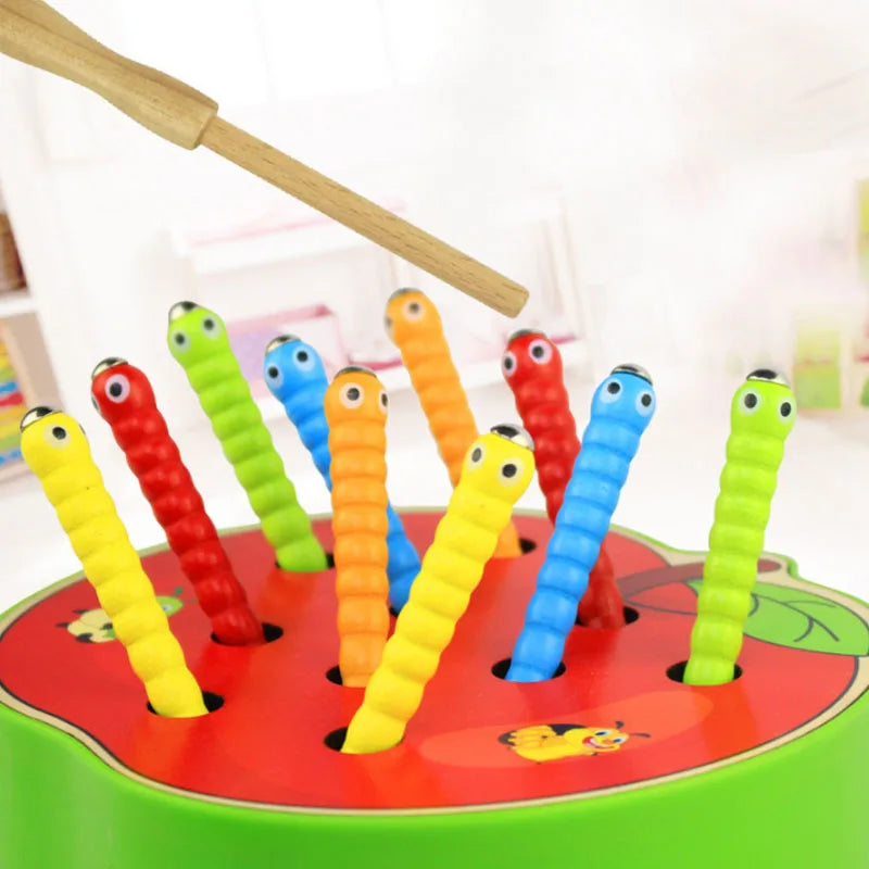 Magnet Strawberry Catch Worms Board Fishing Game for kids Magnetic Catching Caterpillar Montessori Educational Toys Baby Gift