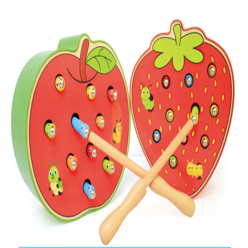 Magnet Strawberry Catch Worms Board Fishing Game for kids Magnetic Catching Caterpillar Montessori Educational Toys Baby Gift