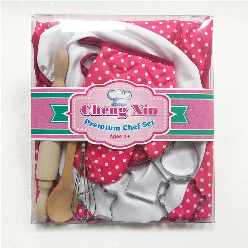 Apron for Little Girls Kids Cooking Baking Set Chef Hat Mitt & Utensil for Toddler Play House Toys Chef Costume Role Play
