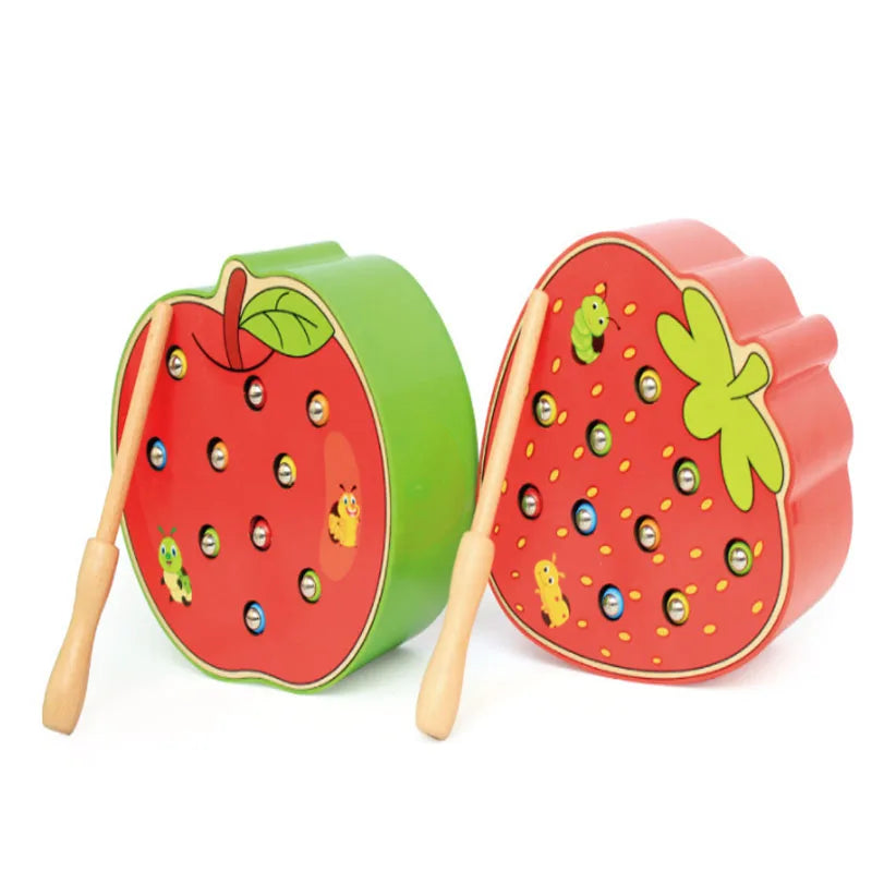 Magnet Strawberry Catch Worms Board Fishing Game for kids Magnetic Catching Caterpillar Montessori Educational Toys Baby Gift