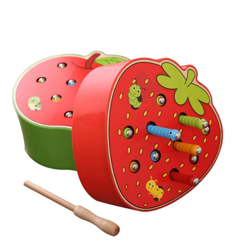 Magnet Strawberry Catch Worms Board Fishing Game for kids Magnetic Catching Caterpillar Montessori Educational Toys Baby Gift
