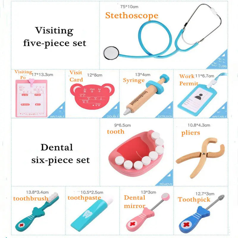 Wooden Kids Pretend Doctor Nurse Game Toys Set Cosplay Simulation Dentist Accessories Tools Children Role Play Doctor Toys Gifts