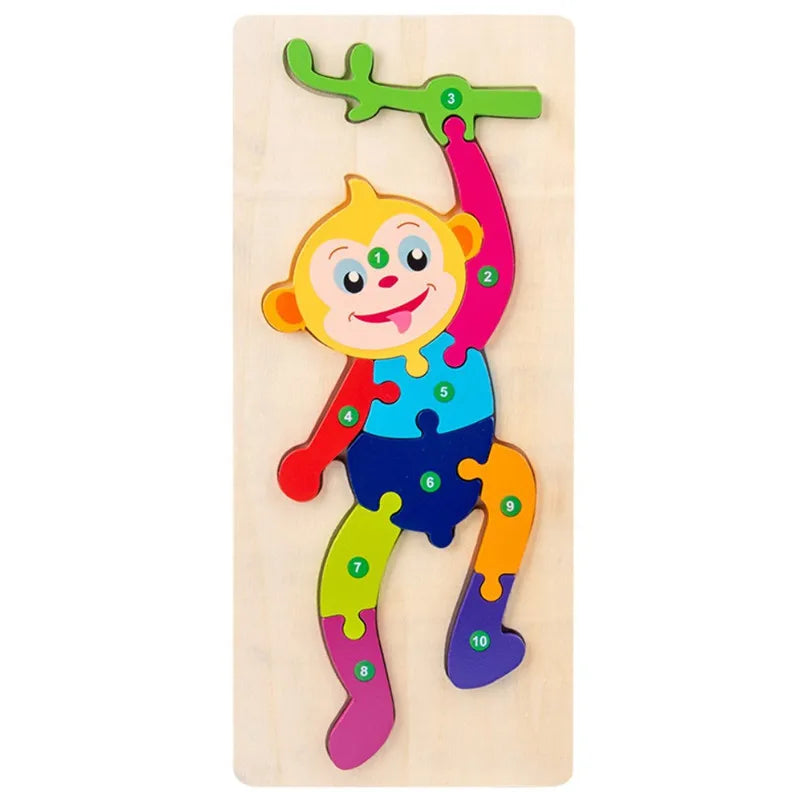 Baby Toys Wooden Puzzle Cute Animals Shape Matching 3D Puzzle Board Game Wooden Montessori Toys For Children Gifts