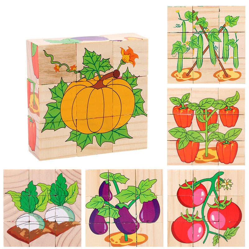 9 Pcs Six-sided 3D Cubes Jigsaw Puzzles Wooden Blocks Toys For Children Kids Educational Toys Funny Games