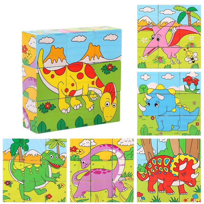9 Pcs Six-sided 3D Cubes Jigsaw Puzzles Wooden Blocks Toys For Children Kids Educational Toys Funny Games