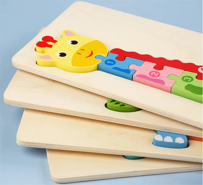 Baby Toys Wooden Puzzle Cute Animals Shape Matching 3D Puzzle Board Game Wooden Montessori Toys For Children Gifts