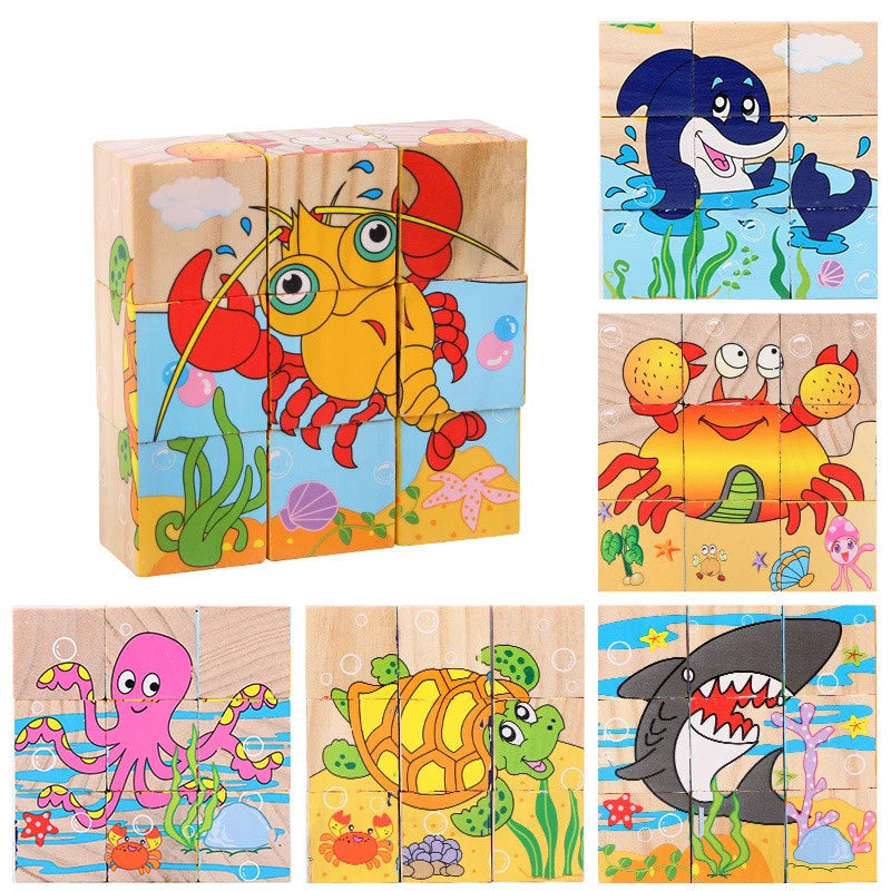 9 Pcs Six-sided 3D Cubes Jigsaw Puzzles Wooden Blocks Toys For Children Kids Educational Toys Funny Games