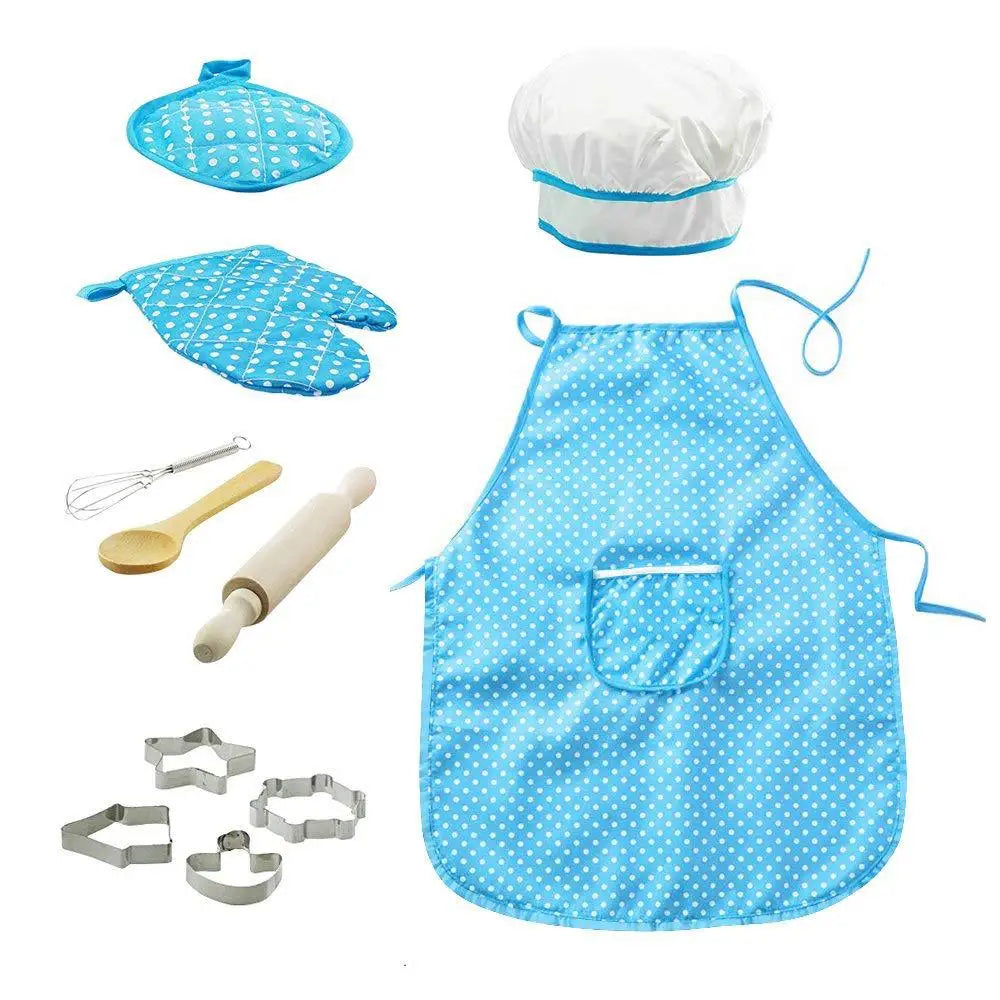 Apron for Little Girls Kids Cooking Baking Set Chef Hat Mitt & Utensil for Toddler Play House Toys Chef Costume Role Play