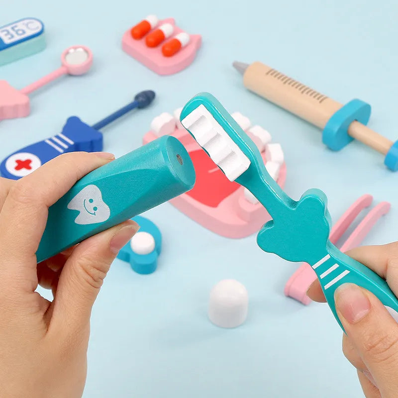 Wooden Kids Pretend Doctor Nurse Game Toys Set Cosplay Simulation Dentist Accessories Tools Children Role Play Doctor Toys Gifts