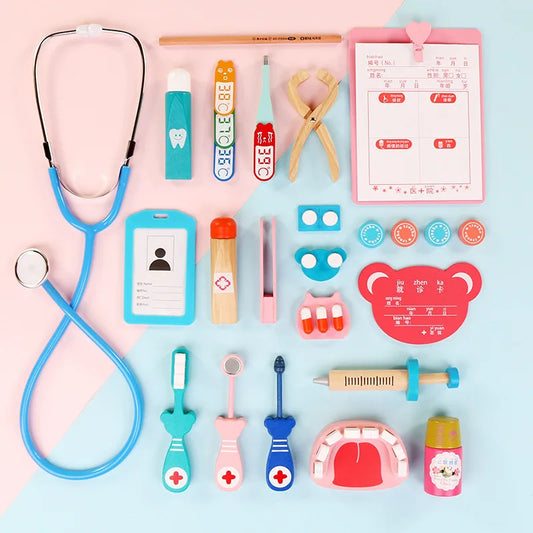 Wooden Kids Pretend Doctor Nurse Game Toys Set Cosplay Simulation Dentist Accessories Tools Children Role Play Doctor Toys Gifts