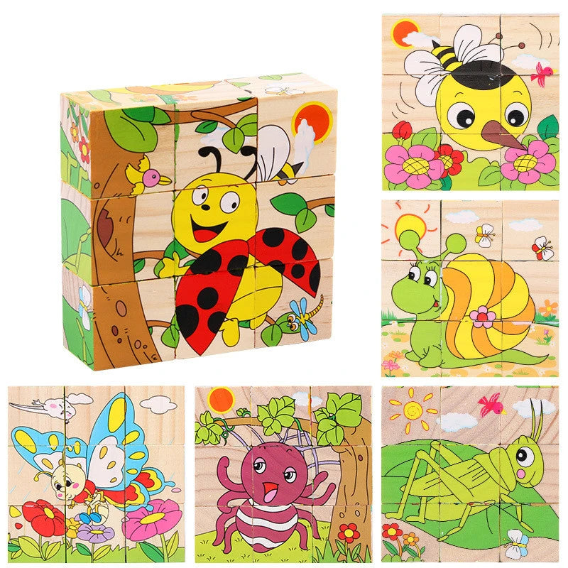 9 Pcs Six-sided 3D Cubes Jigsaw Puzzles Wooden Blocks Toys For Children Kids Educational Toys Funny Games