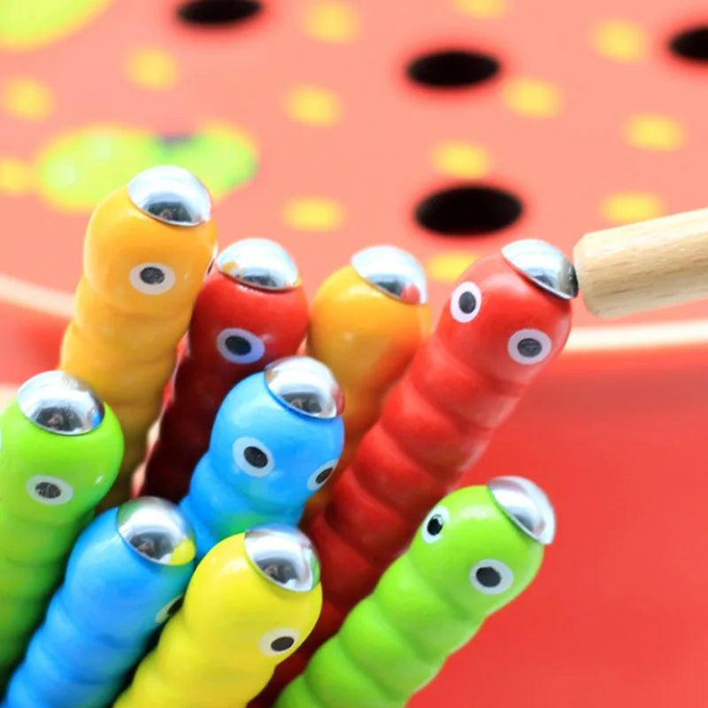 Magnet Strawberry Catch Worms Board Fishing Game for kids Magnetic Catching Caterpillar Montessori Educational Toys Baby Gift