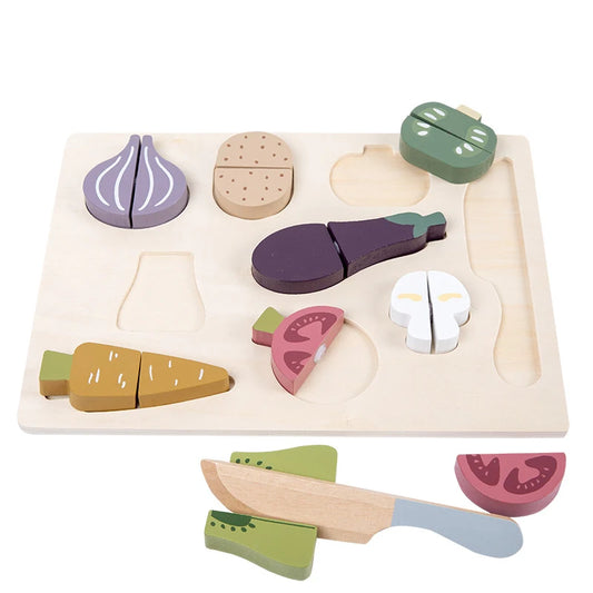 Children Simulation Play House Toys Puzzle Wooden Fruit Food Cognitive Cutting Vegetables Early Education Toys