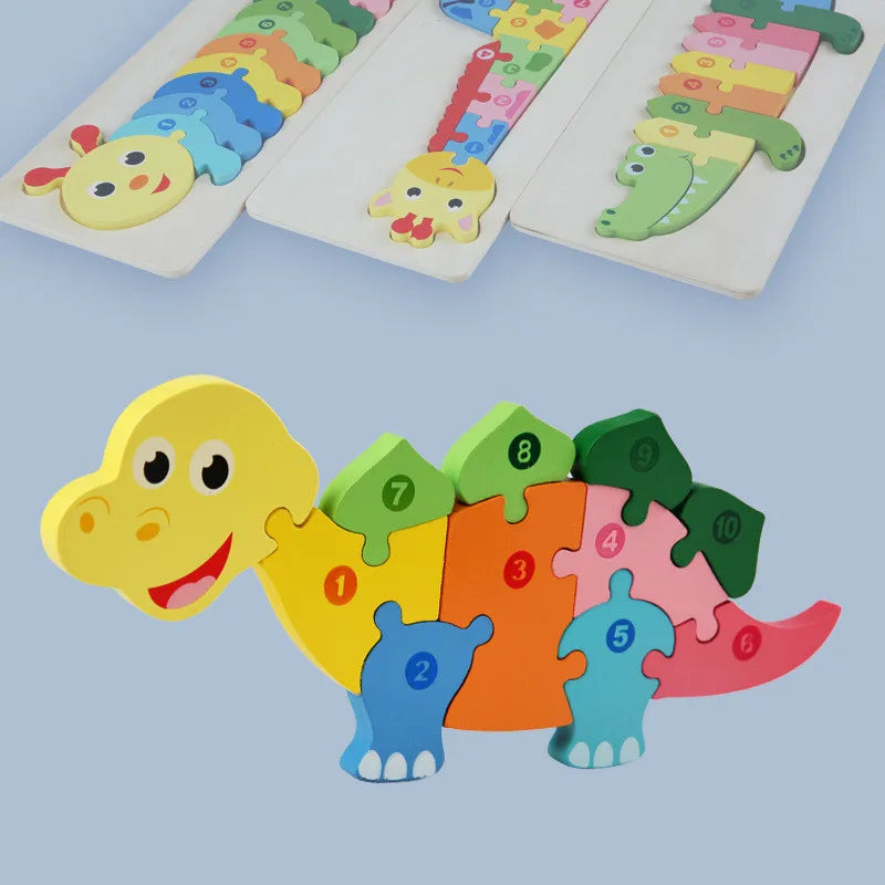 Baby Toys Wooden Puzzle Cute Animals Shape Matching 3D Puzzle Board Game Wooden Montessori Toys For Children Gifts