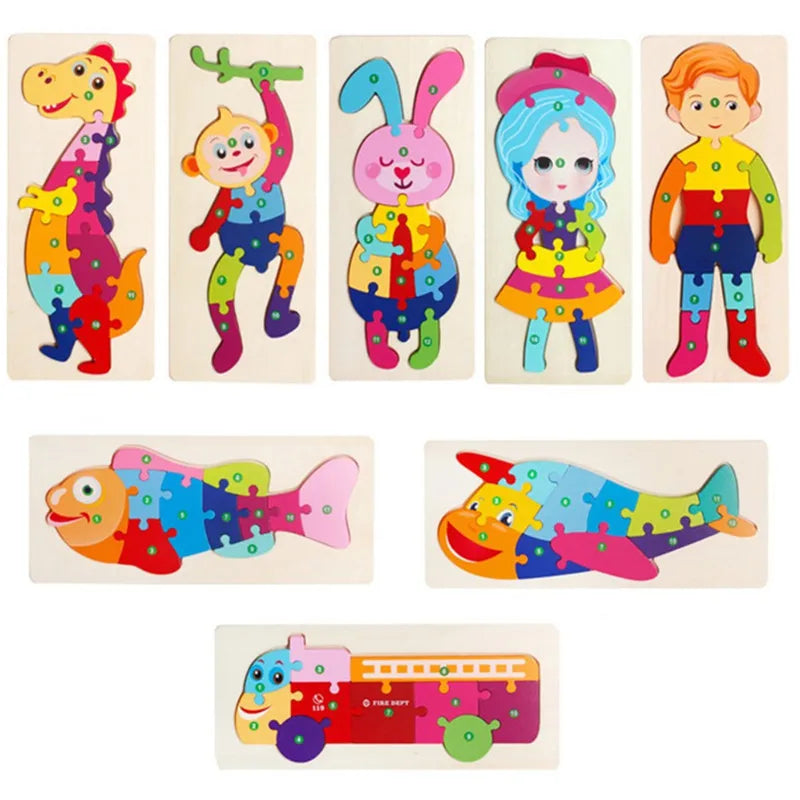 Baby Toys Wooden Puzzle Cute Animals Shape Matching 3D Puzzle Board Game Wooden Montessori Toys For Children Gifts