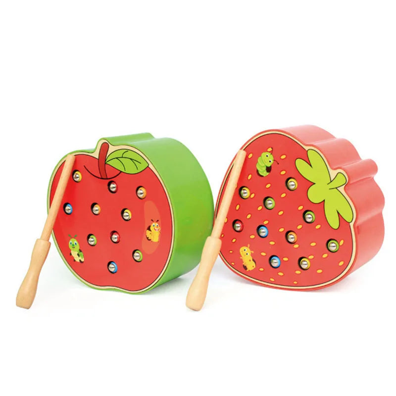 Magnet Strawberry Catch Worms Board Fishing Game for kids Magnetic Catching Caterpillar Montessori Educational Toys Baby Gift