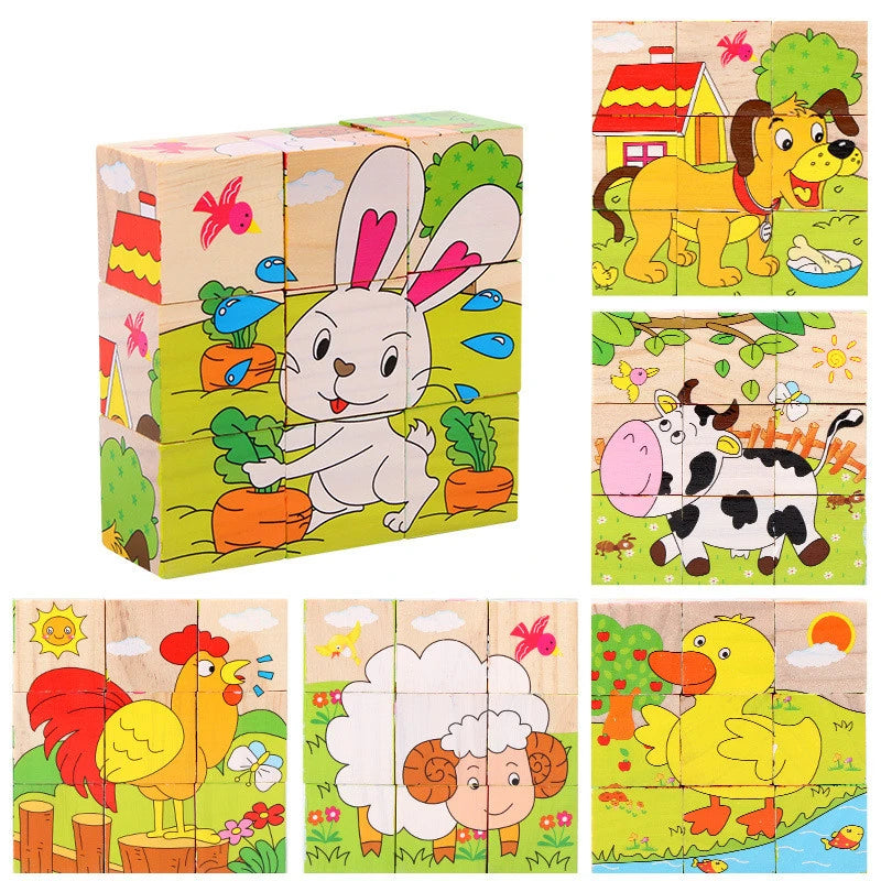 9 Pcs Six-sided 3D Cubes Jigsaw Puzzles Wooden Blocks Toys For Children Kids Educational Toys Funny Games