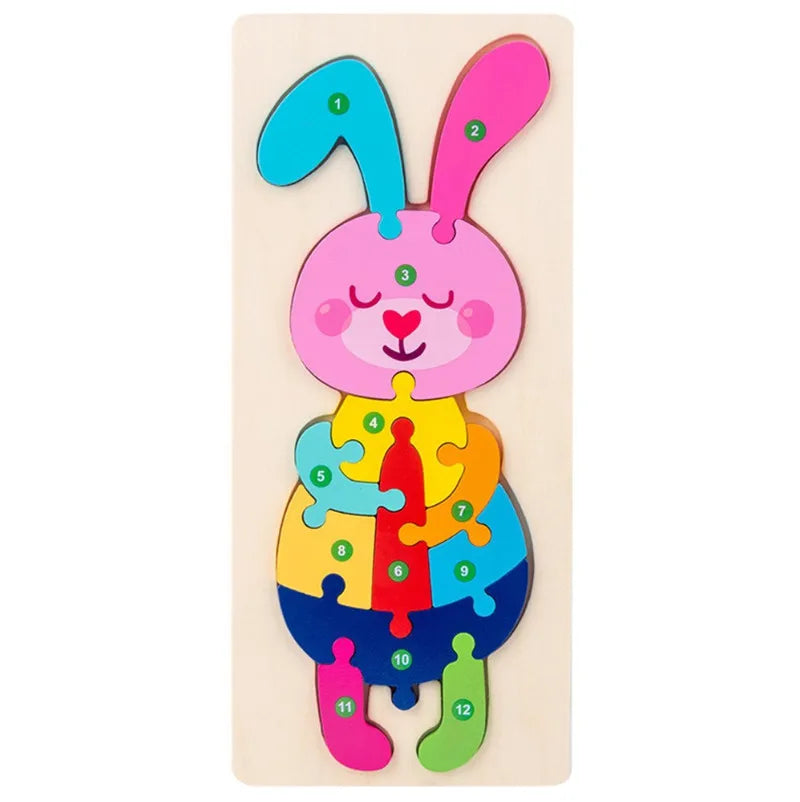 Baby Toys Wooden Puzzle Cute Animals Shape Matching 3D Puzzle Board Game Wooden Montessori Toys For Children Gifts